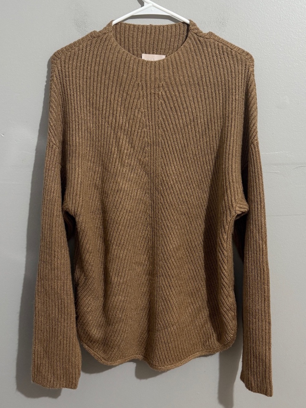 Every Ribbed Knit Sweater Medium Oversized Dolman Sleeve Cozy Pullover Brown